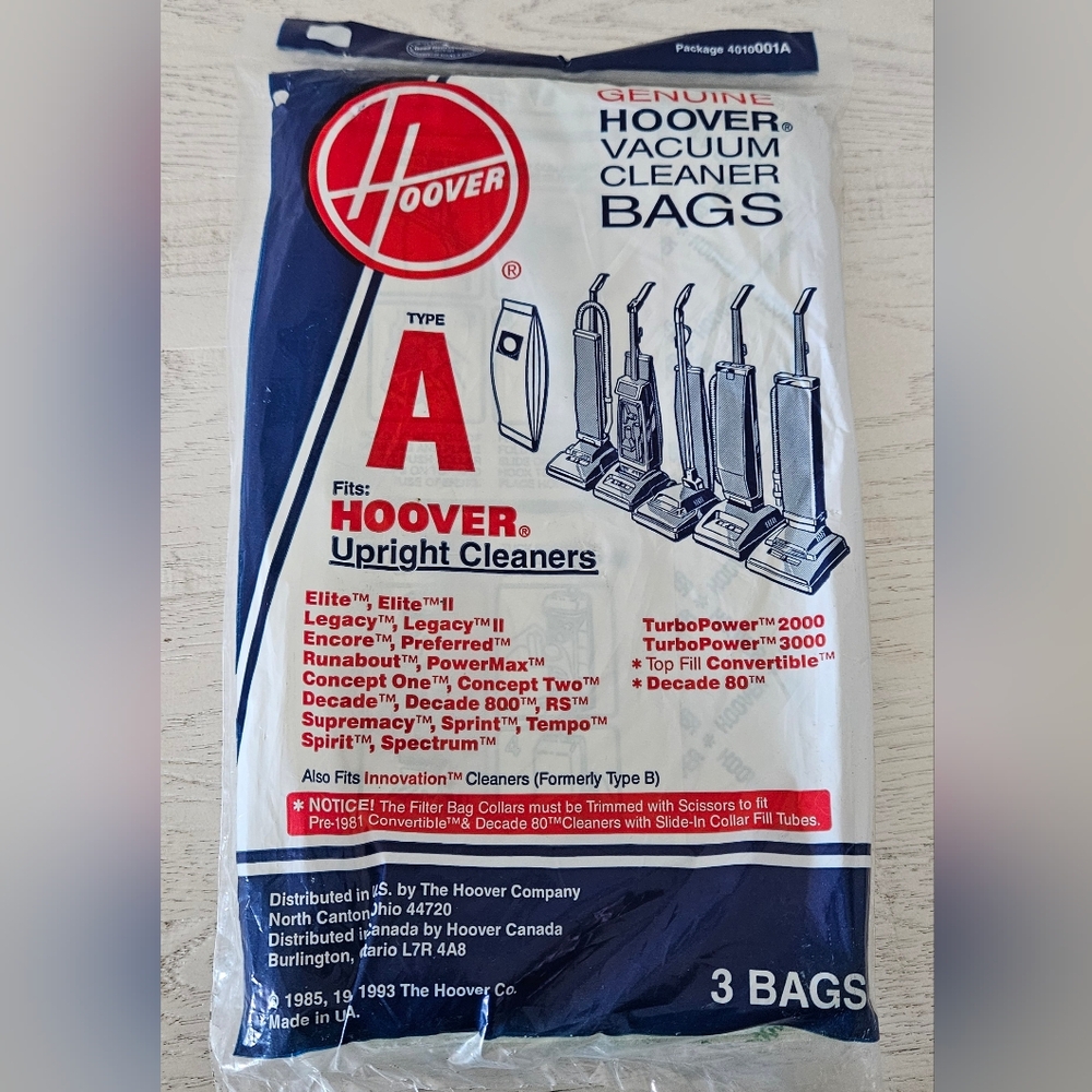 Genuine Hoover Type A Filter Vacuum Bags Fits Upright Cleaners New